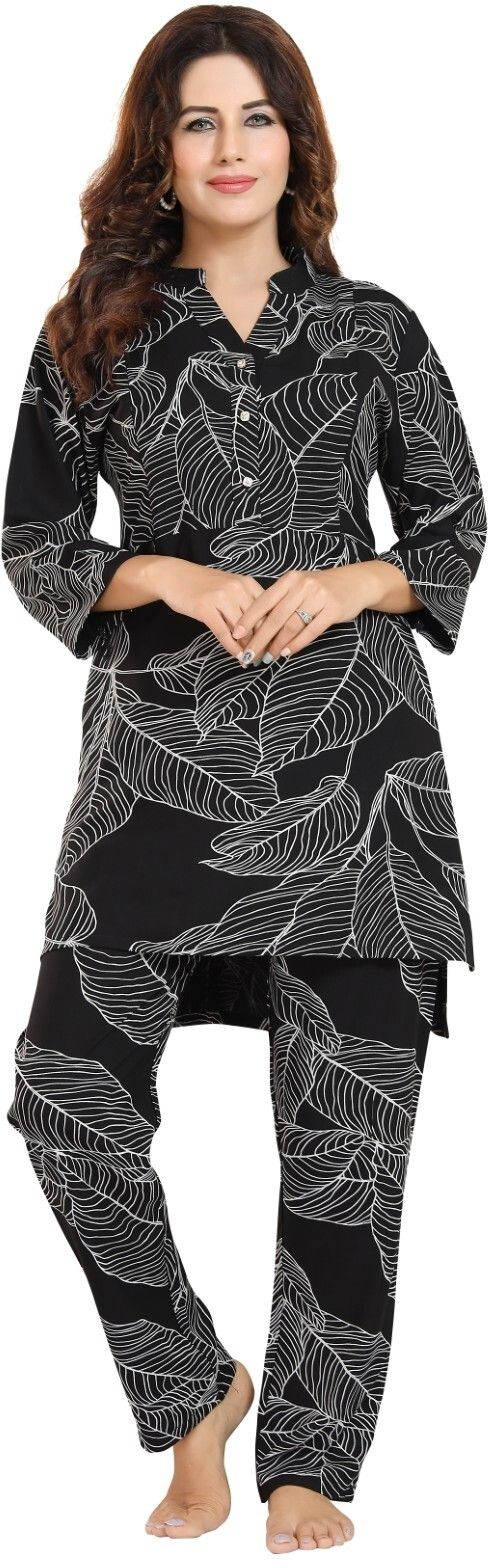 Fabme Women's Cotton Maternity Night Suit Set|Nursing|Feeding Printed Tunic & Bottom Coord