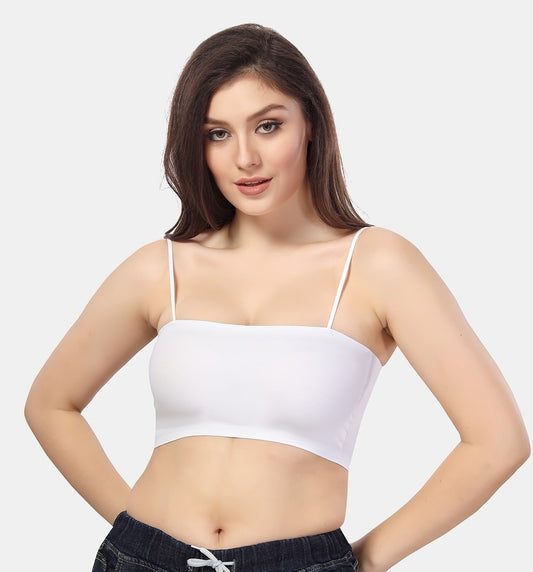 Fabme Women's White Noodle Strap Padded Non Wired Bra