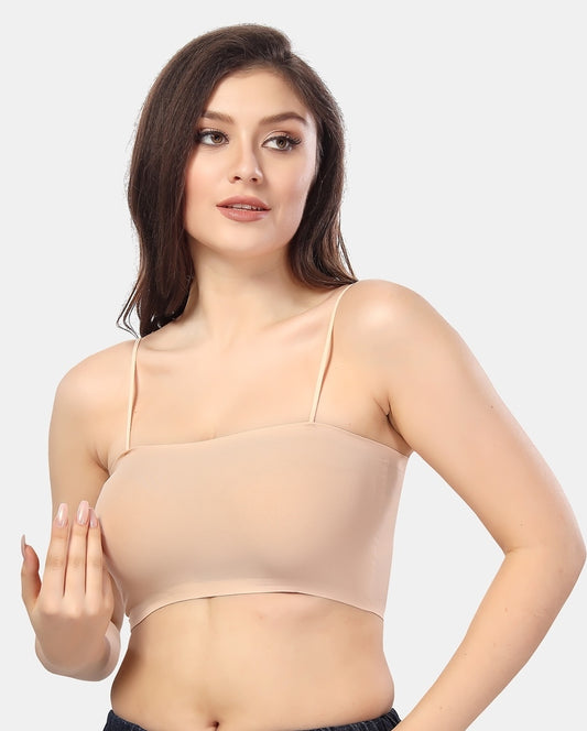 Fabme Women's Skin Noodle Strap Padded Non Wired Bra