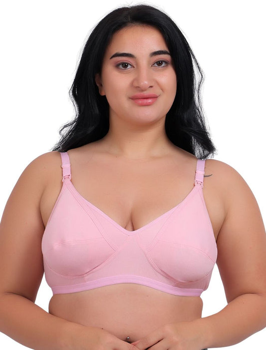 Fabme Women's Pink Seamed Cotton Nursing Bra - Pack of 1
