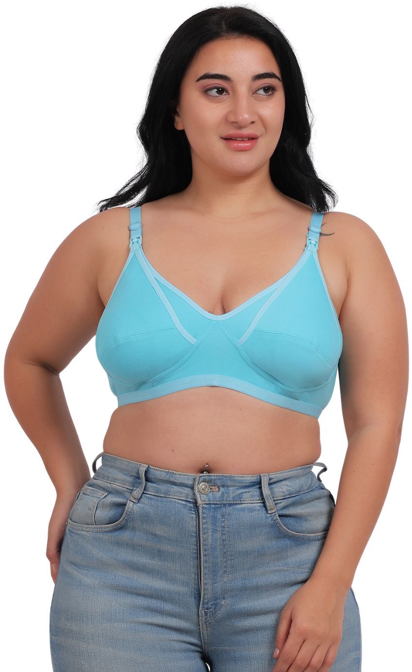 Fabme Women's Sea Green Seamed Cotton Nursing Bra - Pack of 1