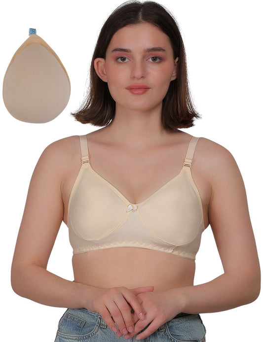Fabme Mastectomy Cancer Pocket Bra with One Micro Fiber Filled Adjustable Pad | Cotton Bra  - Skin