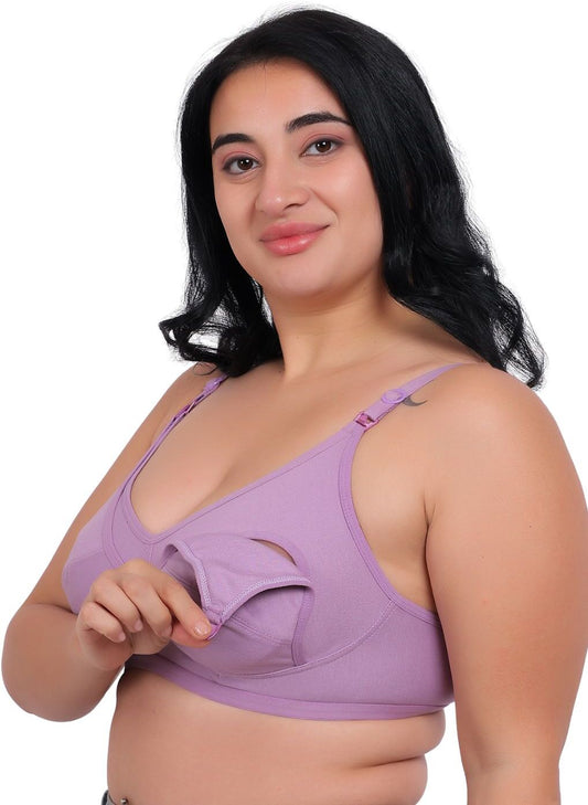Fabme Women's Lavender Seamed Cotton Nursing Bra - Pack of 1
