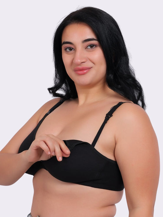 Fabme Women's Plus size Black Seamless Cotton Nursing Bra - Pack of 1