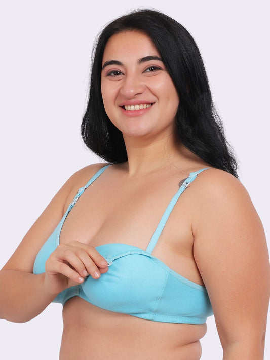 Fabme Women's Sea Green Seamless Cotton Nursing Bra - Pack of 1