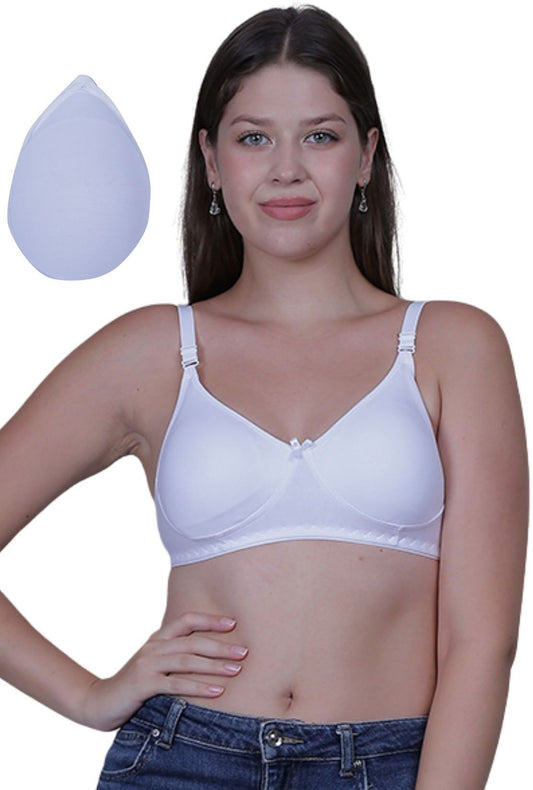Fabme Mastectomy Cancer Pocket Bra with One Micro Fiber Filled Adjustable Pad | Cotton Bra - White