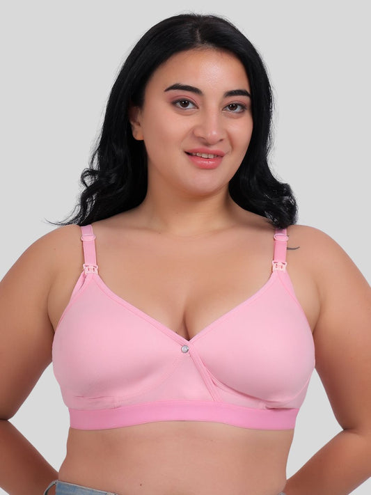 Fabme Women's Pink Seamless Cotton Nursing Bra
