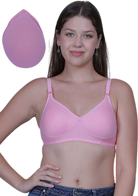 Fabme Mastectomy Cancer Pocket Bra with One Micro Fiber Filled Adjustable Pad | Cotton Bra - Pink