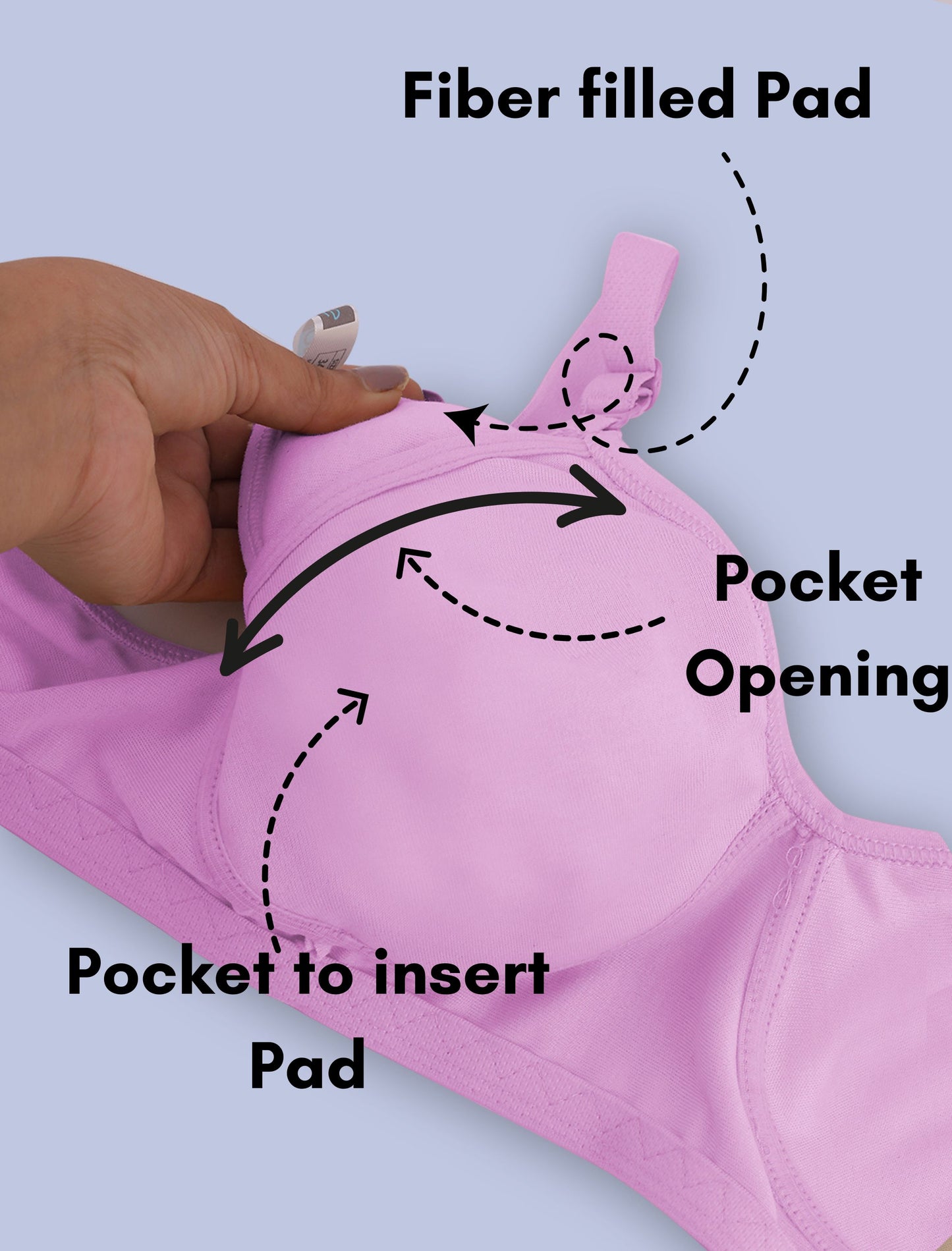 Fabme Mastectomy Cancer Pocket Bra with One Micro Fiber Filled Adjustable Pad | Cotton Bra - Pink