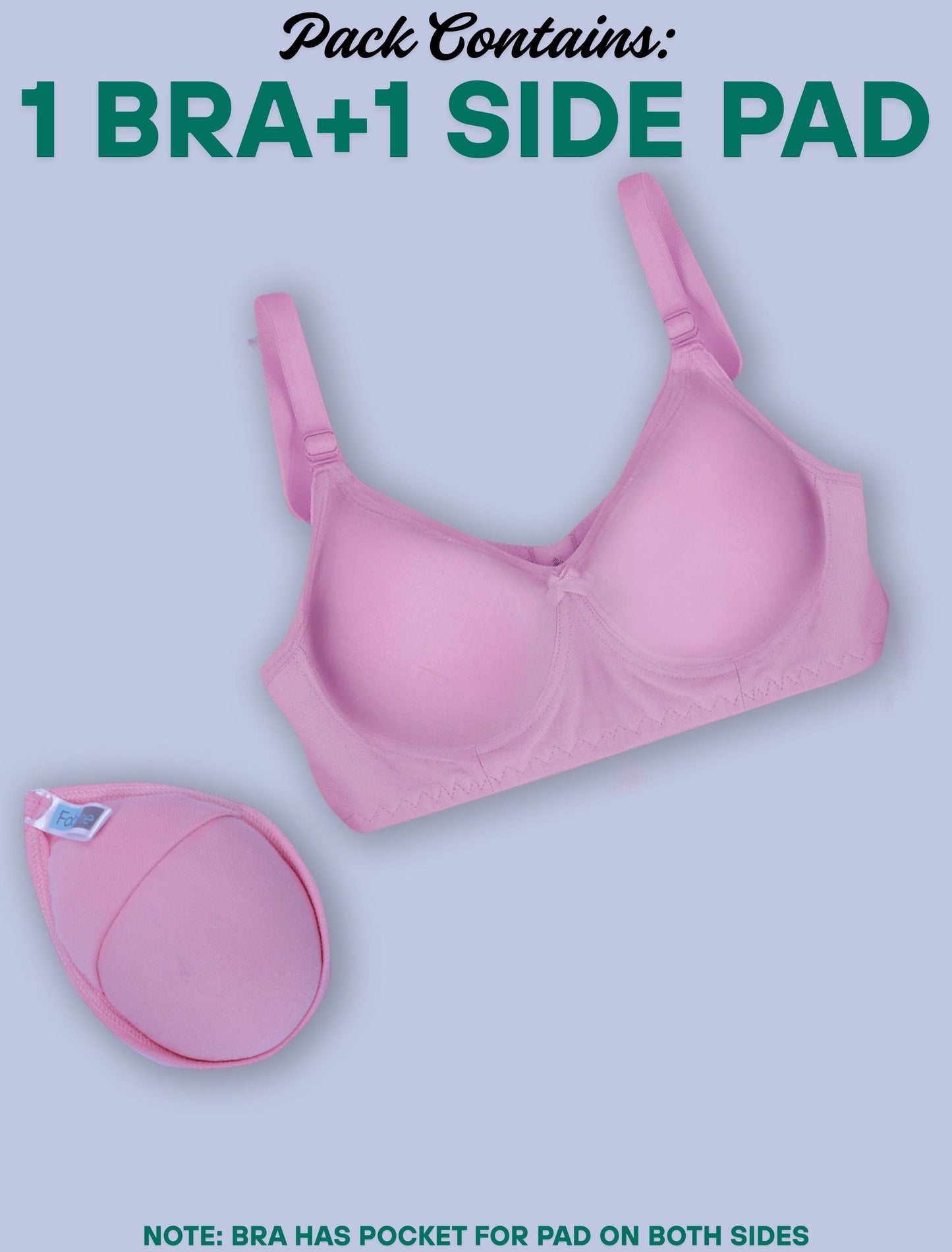 Fabme Mastectomy Cancer Pocket Bra with One Micro Fiber Filled Adjustable Pad | Cotton Bra - Pink