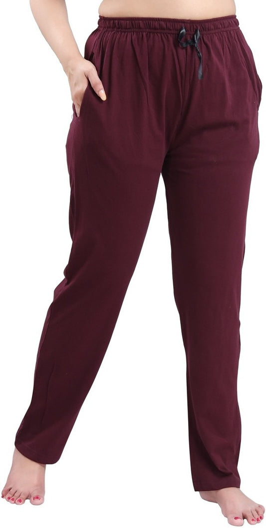 Fabme Women's Maroon Drawstring Hosiery Cotton EveryDay  Pyjama Pant