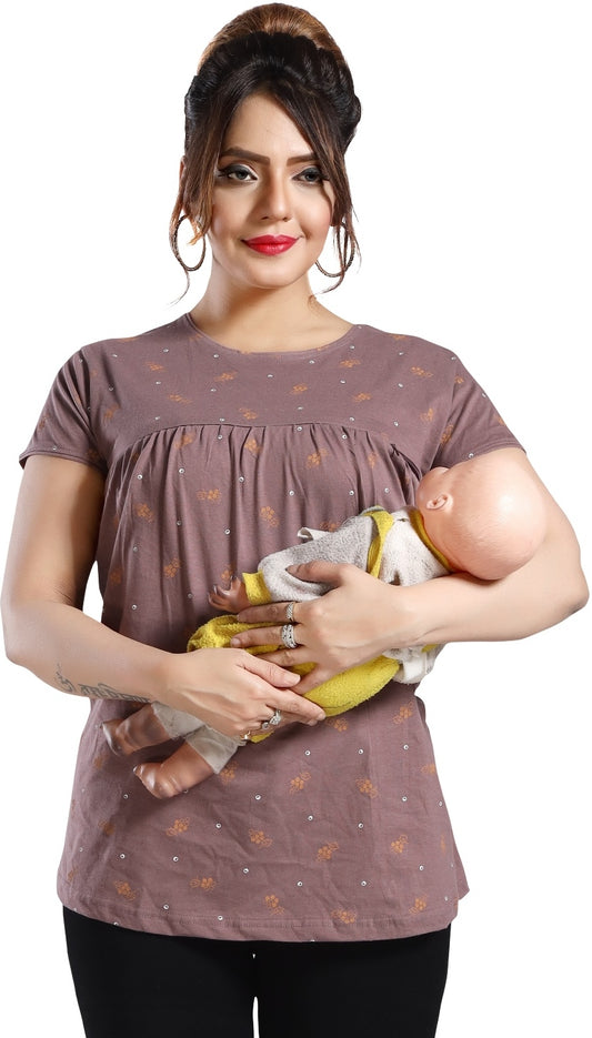 Fabme Women's Printed Purple Concealed Zip Pre and Post Pregnancy Top