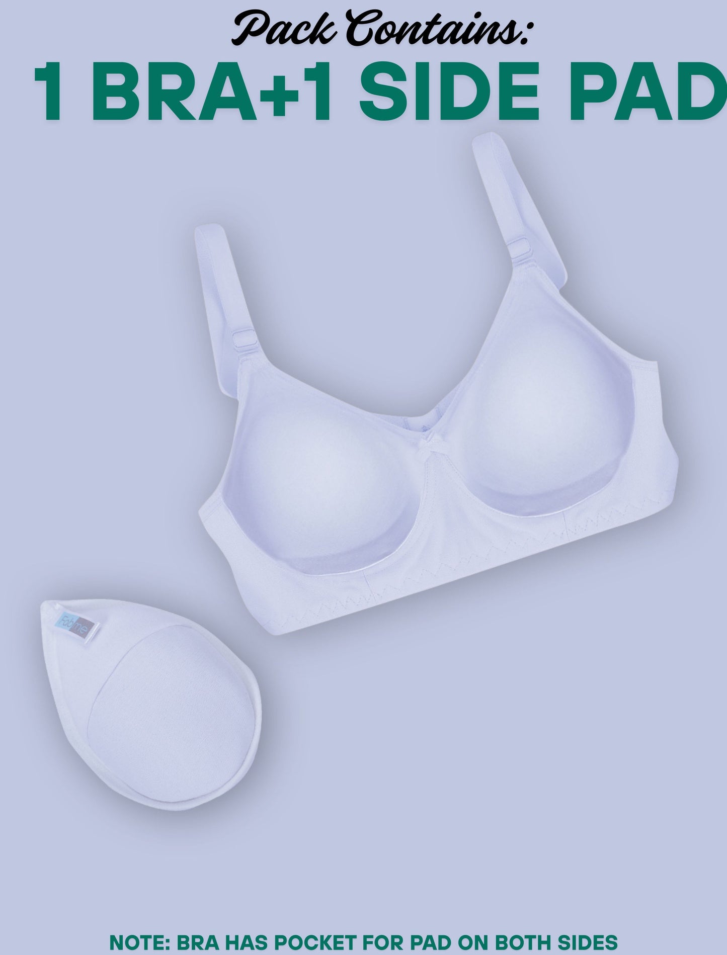 Fabme Mastectomy Cancer Pocket Bra with One Micro Fiber Filled Adjustable Pad | Cotton Bra - White