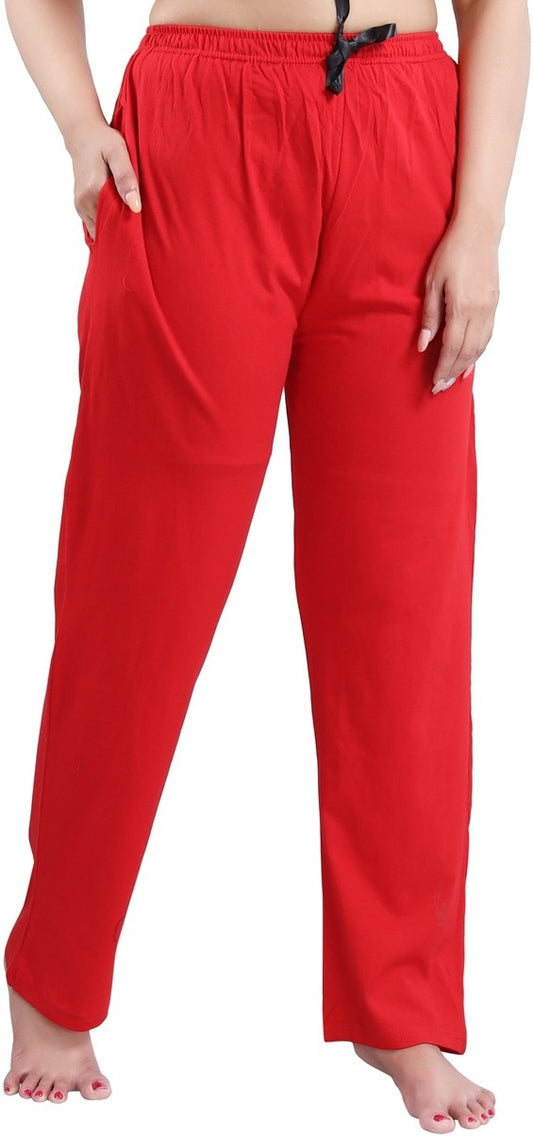 Fabme Women's Red Drawstring Hosiery Cotton EveryDay  Pyjama Pant