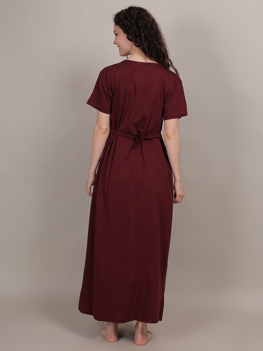 Fabme Women's Full Length Printed Pre and Post Pregnancy Pure Cotton Nursing Nightdress Nighty - Purple