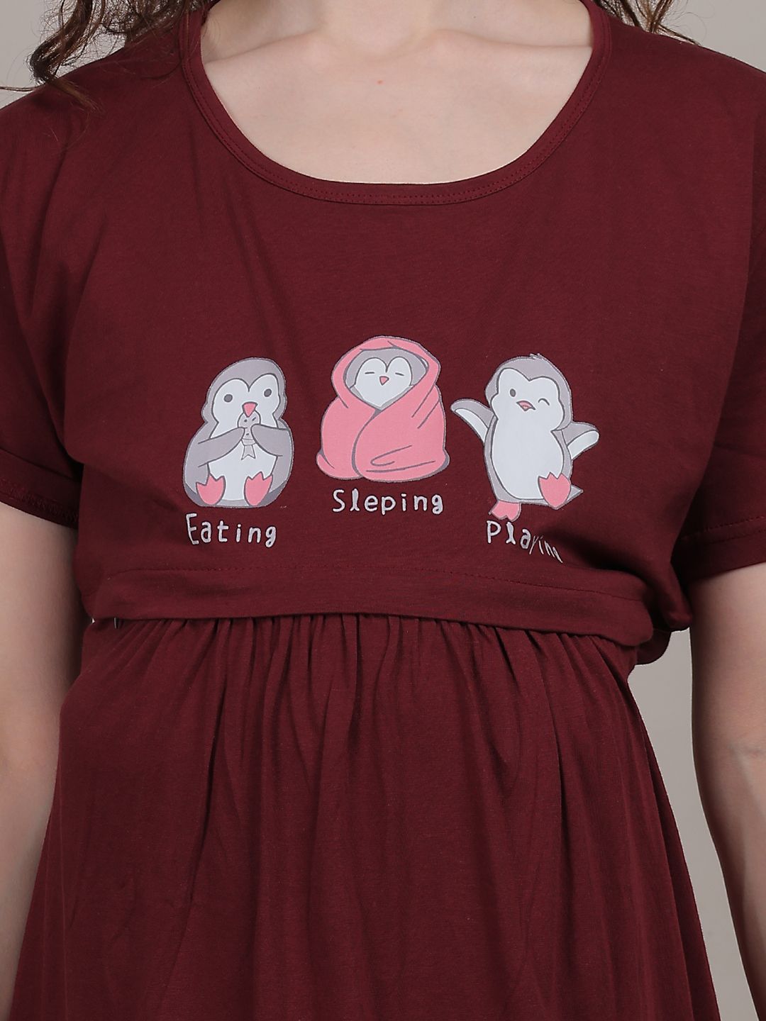 Fabme Women's Full Length Printed Pre and Post Pregnancy Pure Cotton Nursing Nightdress Nighty - Purple