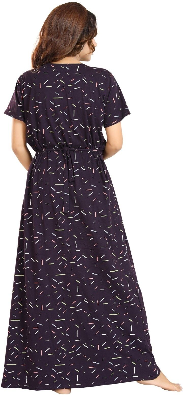 Fabme Women's Full Length Printed Pre and Post Pregnancy Pure Cotton Nursing Nightdress Nighty - Purple