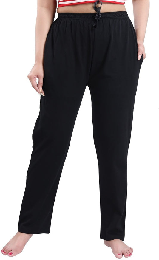 Fabme Women's Black Drawstring Hosiery Cotton EveryDay  Pyjama Pant