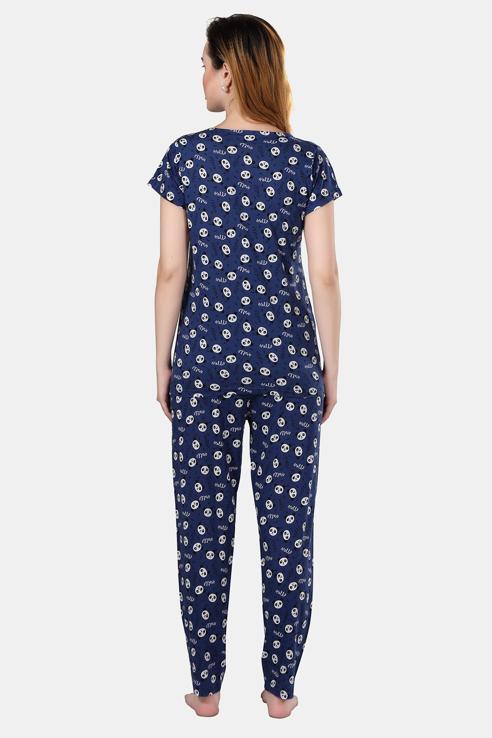 Fabme Women's Blue Printed Pure Cotton EveryDay  Top and Pyjama Set