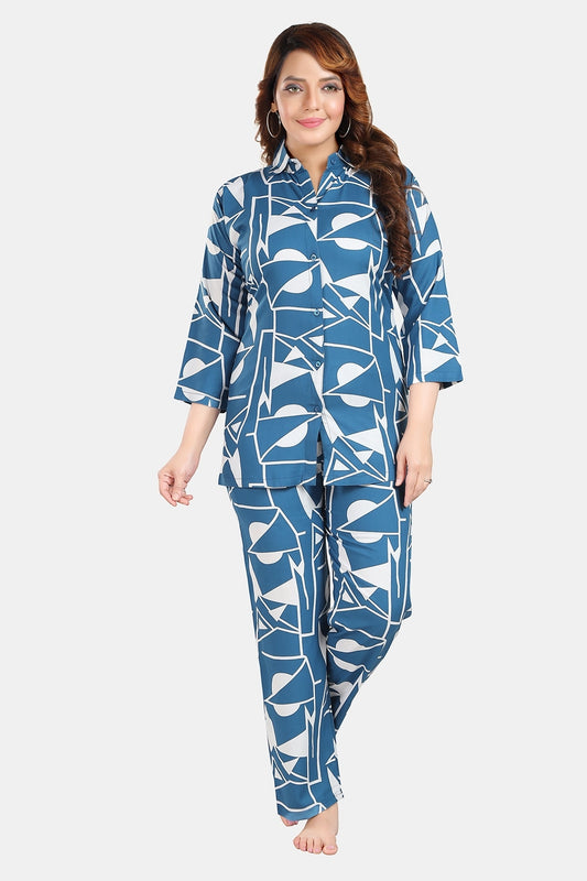 Fabme Women's Blue bohemian Rayon EveryDay  Co-Ord Set