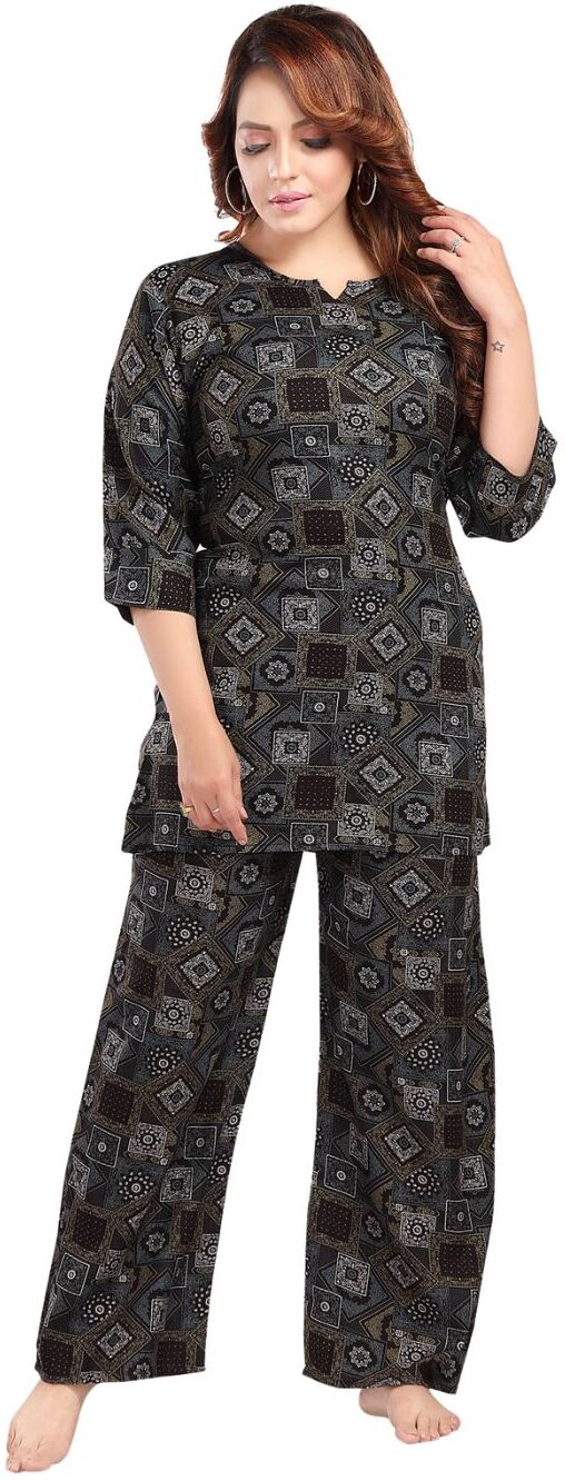 Fabme Women's Chocolate Motif Print Rayon EveryDay  Co-Ord Set